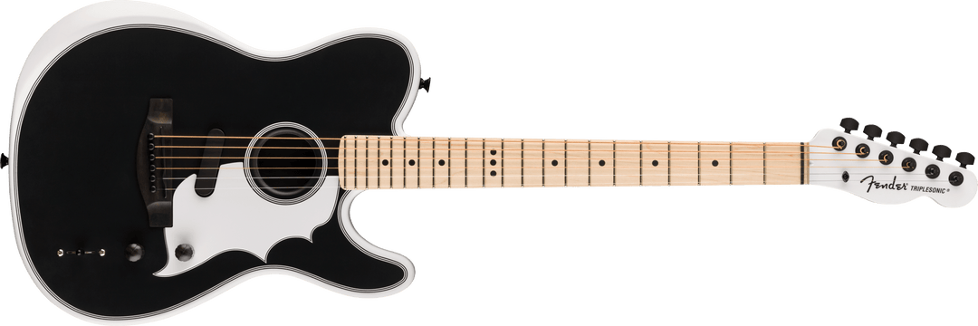 Fender Jack White Triplesonic Acoustasonic Telecaster with Case, Maple Fingerboard, White Pickguard, Satin Arctic White with Black Top
