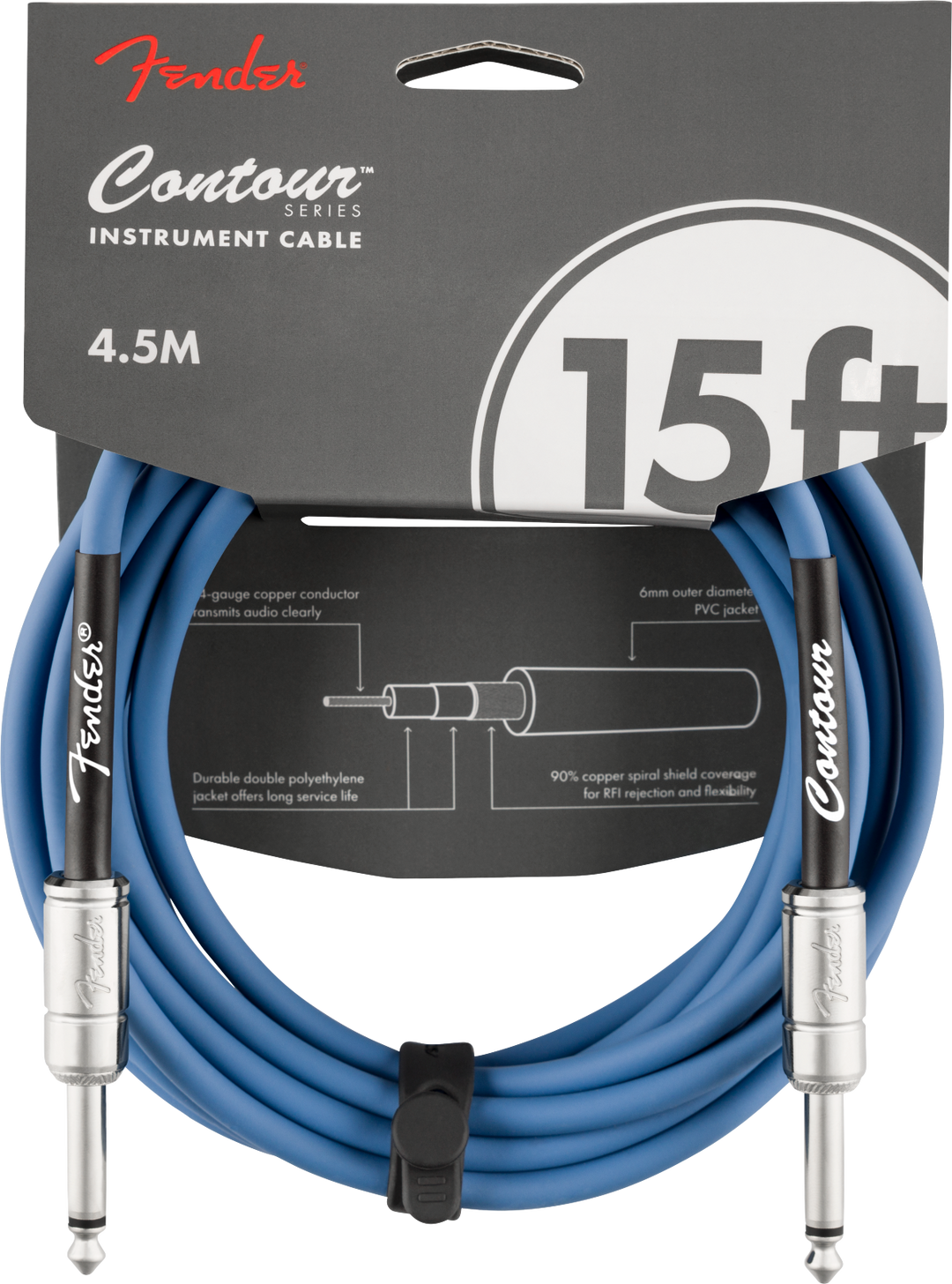 Fender Contour Series Instrument Cable, 15ft Lake Placid Blue