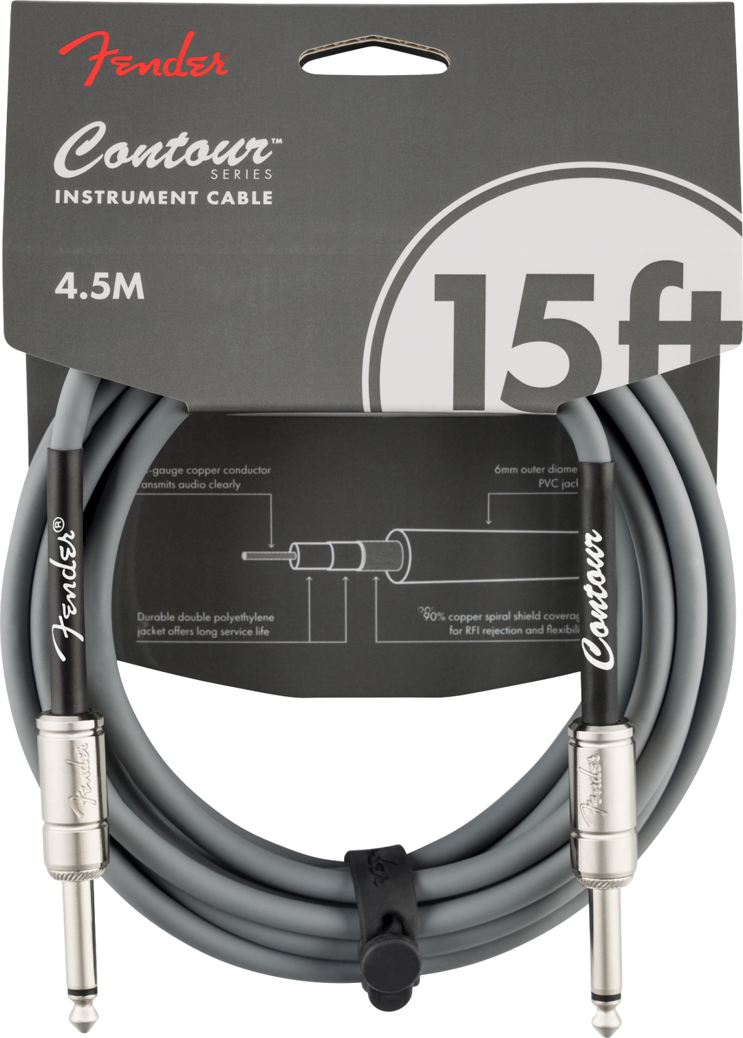 Fender Contour Series Instrument Cable, 15ft Inca Silver