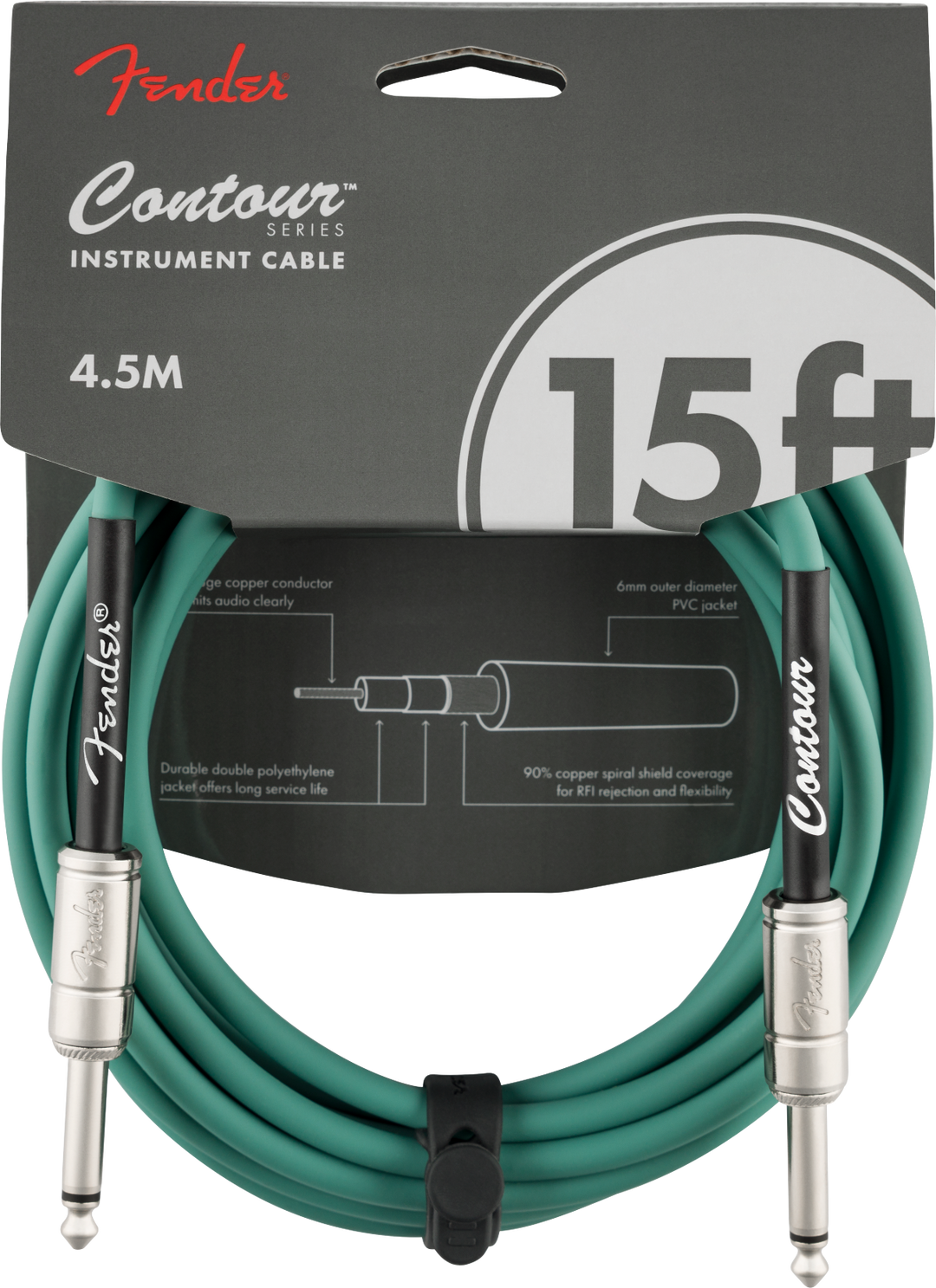 Fender Contour Series Instrument Cable, 15ft Sherwood Green