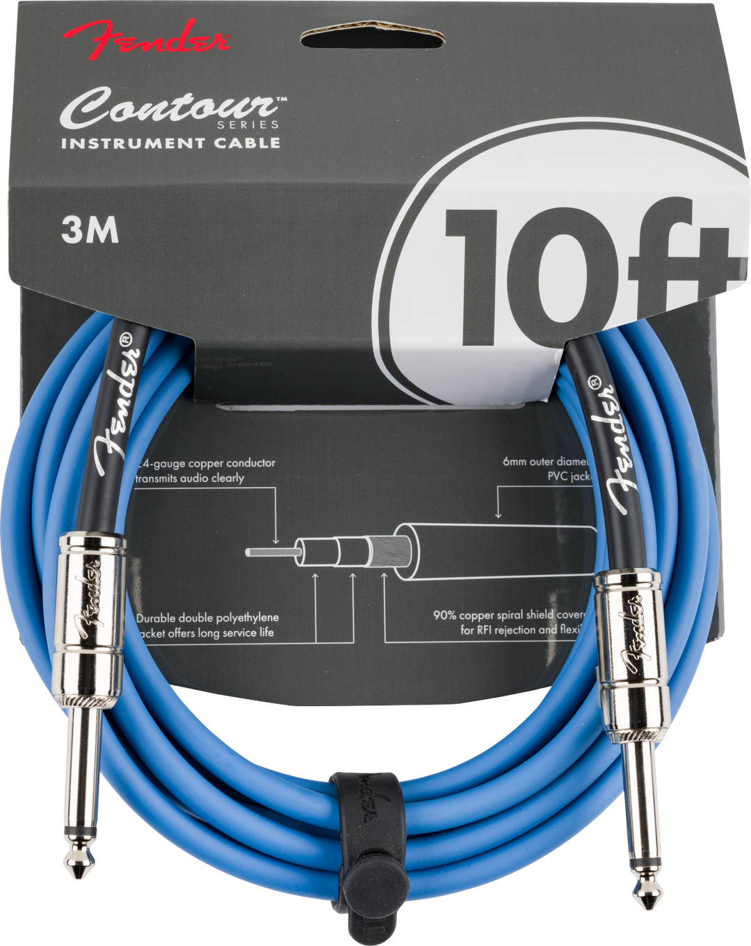 Fender Contour Series Instrument Cable, 10ft Lake Placid Blue