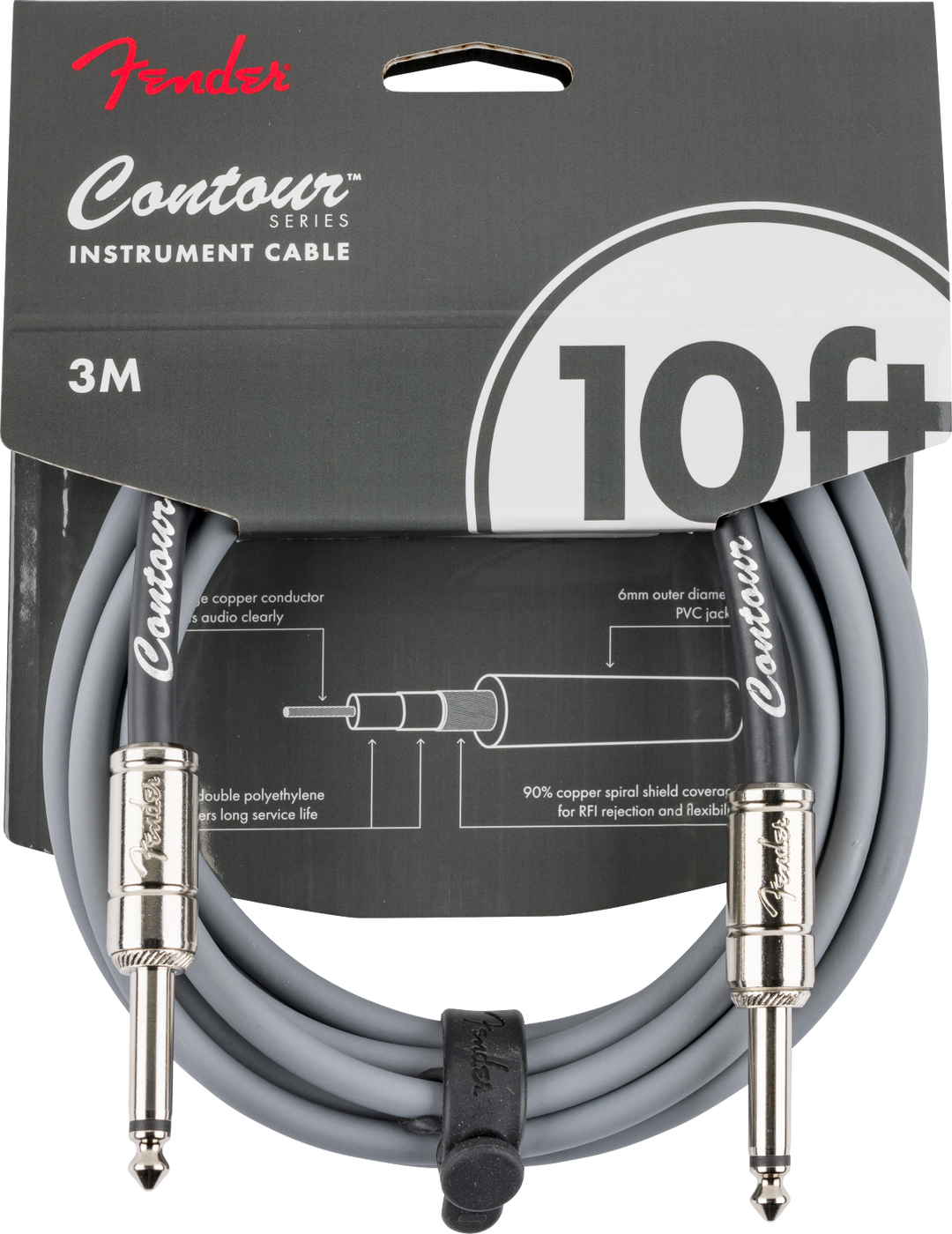 Fender Contour Series Instrument Cable, 10ft Inca Silver