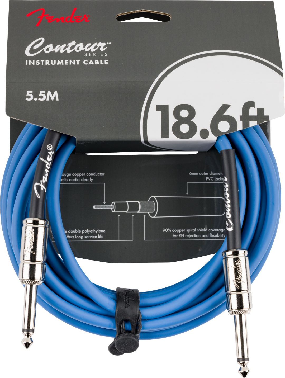 Fender Contour Series Instrument Cable, 18.6ft Lake Placid Blue