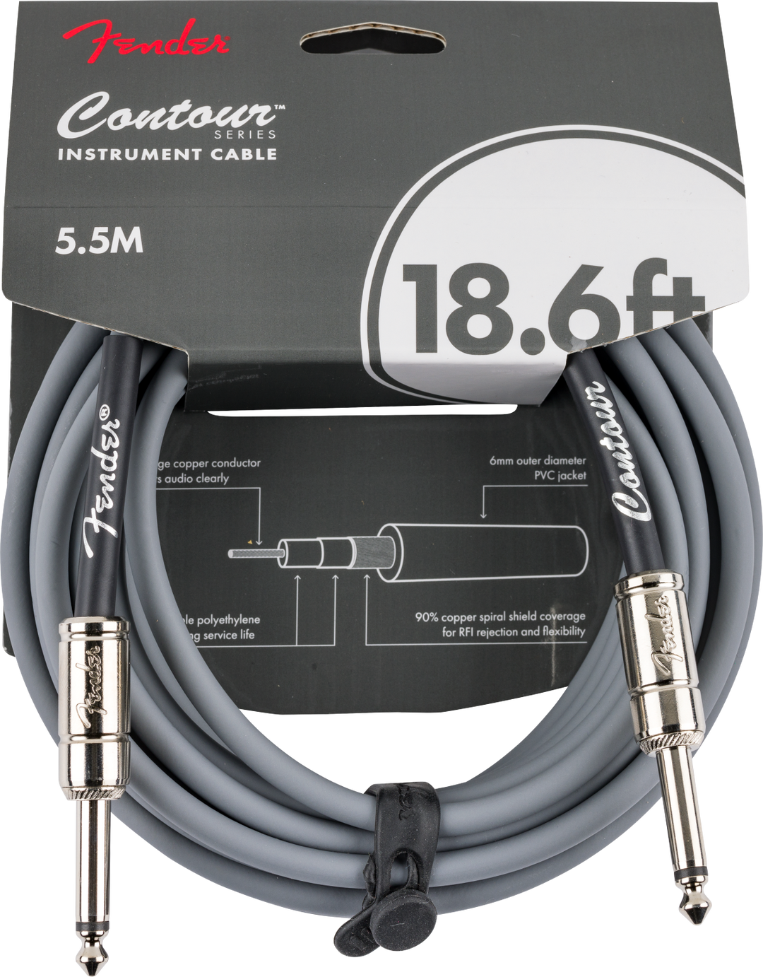 Fender Contour Series Instrument Cable, 18.6ft Inca Silver