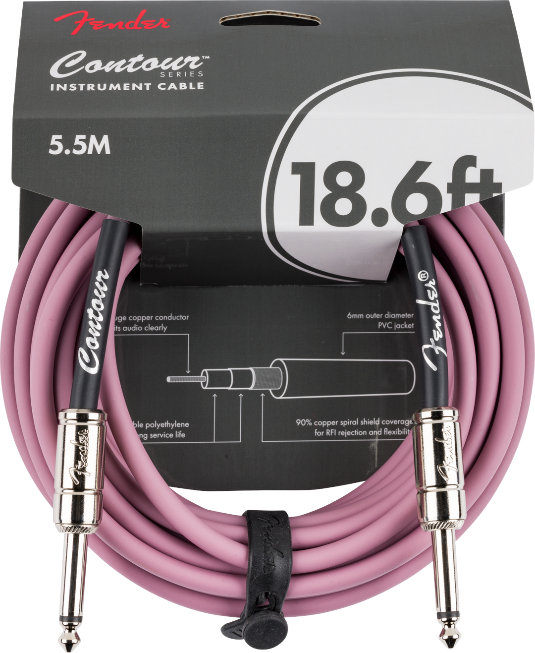 Fender Contour Series Instrument Cable, 18.6ft Burgundy Mist