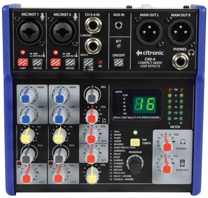 Citronic CSD Compact Mixer with BT wireless and DSP Effects, 2 mono + 1 stereo