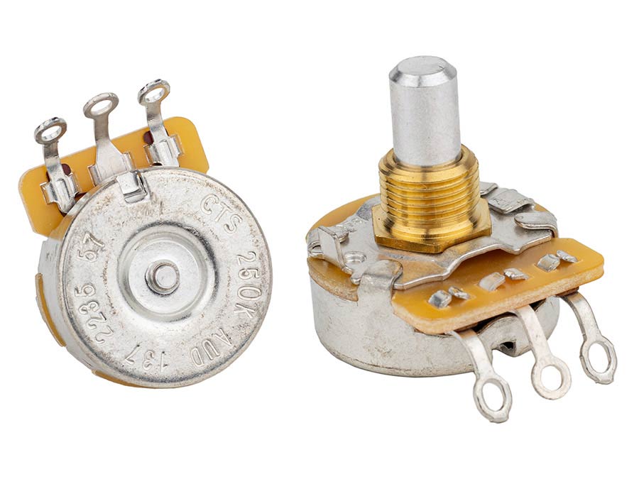 CTS 250k Audio (Log) Potentiometer, Volume, Imperial for most USA, Short .250" for Pickguard Mount