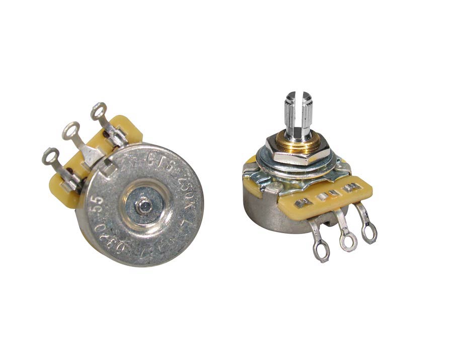 CTS 250k Audio (Linear) Potentiometer, Tone, Imperial for most USA, Short .250" for Pickguard Mount