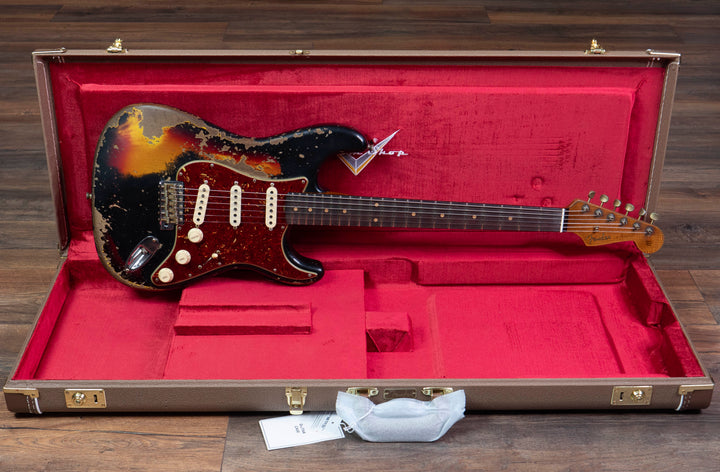 Fender Custom Shop Limited Edition Roasted '61 Strat Super Heavy Relic Guitar, Rosewood Fretboard, Aged Black over 3-Colour Sunburst