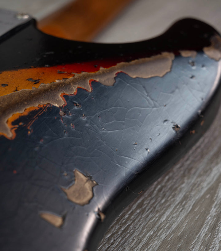 Fender Custom Shop Limited Edition Roasted '61 Strat Super Heavy Relic Guitar, Rosewood Fretboard, Aged Black over 3-Colour Sunburst