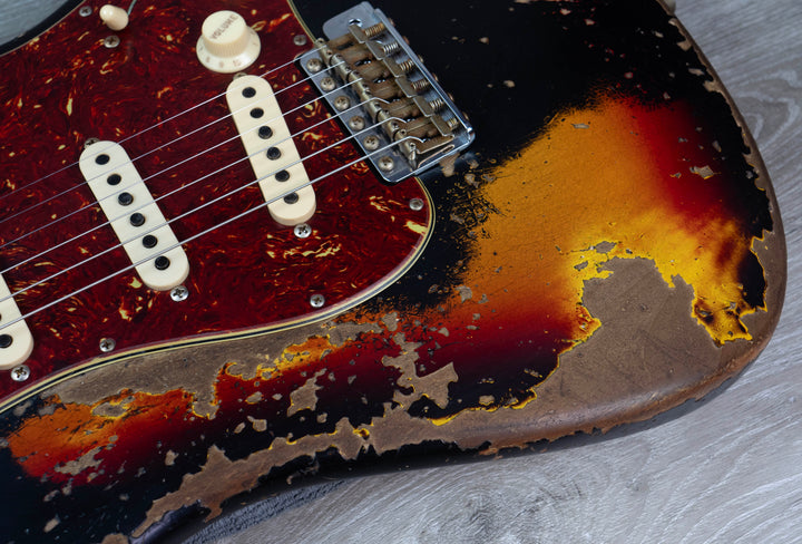Fender Custom Shop Limited Edition Roasted '61 Strat Super Heavy Relic Guitar, Rosewood Fretboard, Aged Black over 3-Colour Sunburst