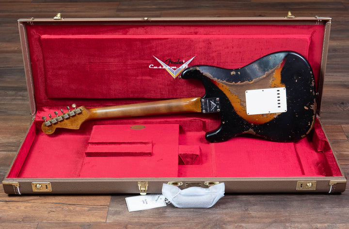 Fender Custom Shop Limited Edition Roasted '61 Strat Super Heavy Relic Guitar, Rosewood Fretboard, Aged Black over 3-Colour Sunburst