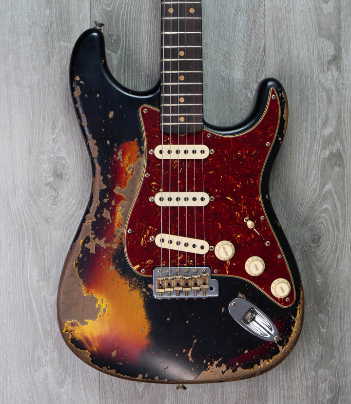 Fender Custom Shop Limited Edition Roasted '61 Strat Super Heavy Relic Guitar, Rosewood Fretboard, Aged Black over 3-Colour Sunburst