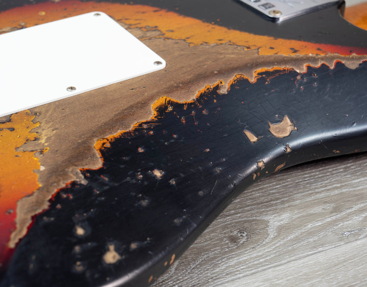 Fender Custom Shop Limited Edition Roasted '61 Strat Super Heavy Relic Guitar, Rosewood Fretboard, Aged Black over 3-Colour Sunburst