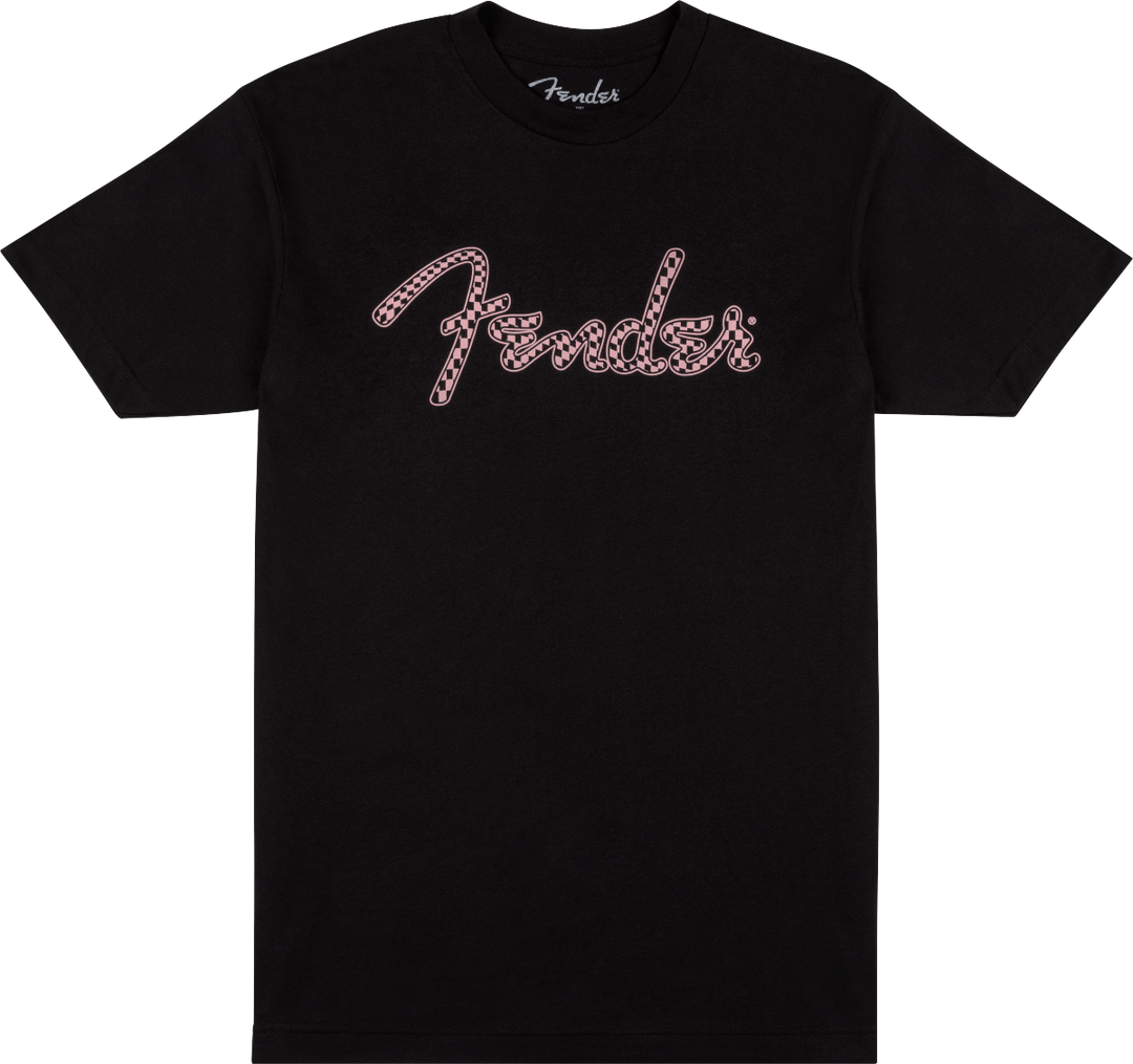 Fender Spaghetti Logo Wavy Checker Tee, Pink Checker