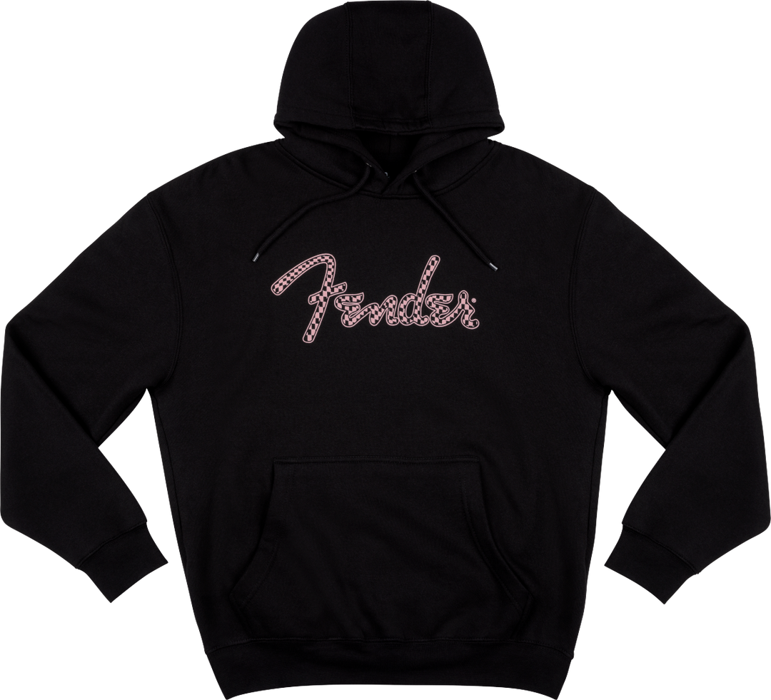 Fender Spaghetti Logo Wavy Checker Hoodie, Pink Checker