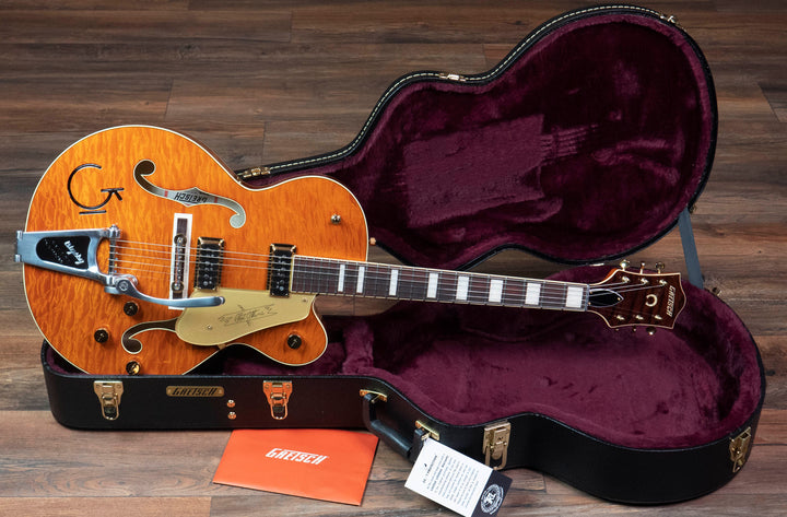 Gretsch G6120TGQM-56 Édition limitée Quilt Classic Chet Atkins Hollow Body avec Bigsby, laque teintée Roundup Orange