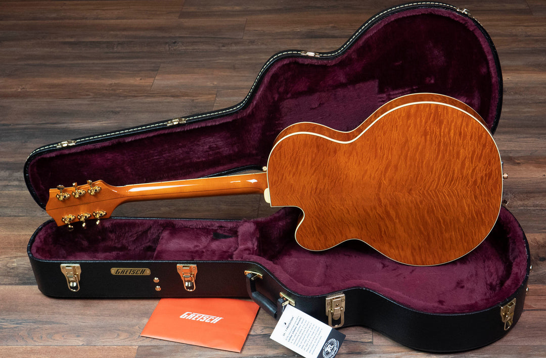 Gretsch G6120TGQM-56 Édition limitée Quilt Classic Chet Atkins Hollow Body avec Bigsby, laque teintée Roundup Orange