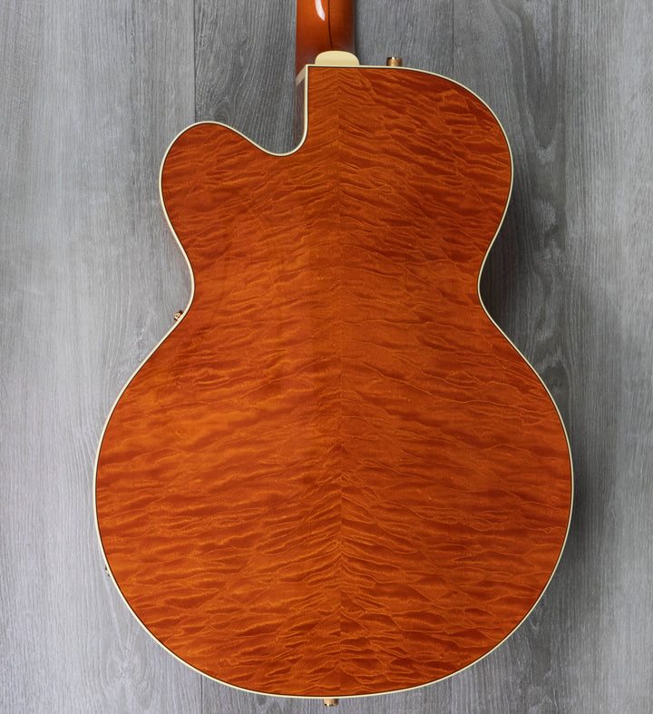 Gretsch G6120TGQM-56 Édition limitée Quilt Classic Chet Atkins Hollow Body avec Bigsby, laque teintée Roundup Orange