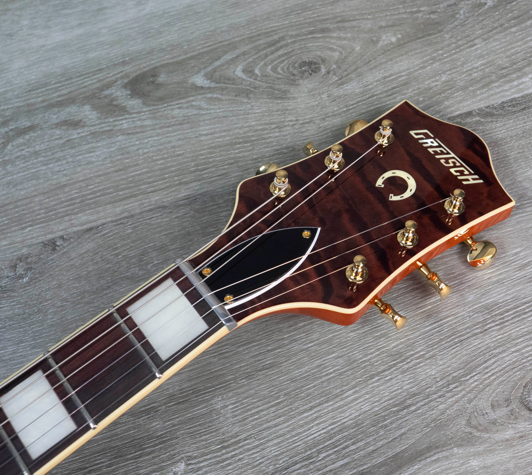 Gretsch G6120TGQM-56 Édition limitée Quilt Classic Chet Atkins Hollow Body avec Bigsby, laque teintée Roundup Orange