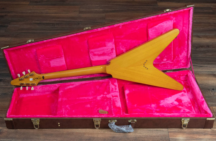 Epiphone inspiré par Gibson 1958 Korina Flying V (Pickguard blanc), naturel vieilli