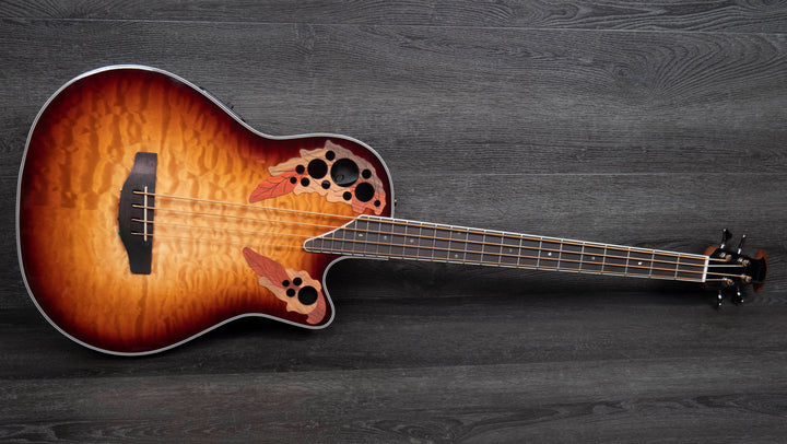 Basse électro Ovation Celebrity CEB44X-7C, médium profond, Cognac Burst