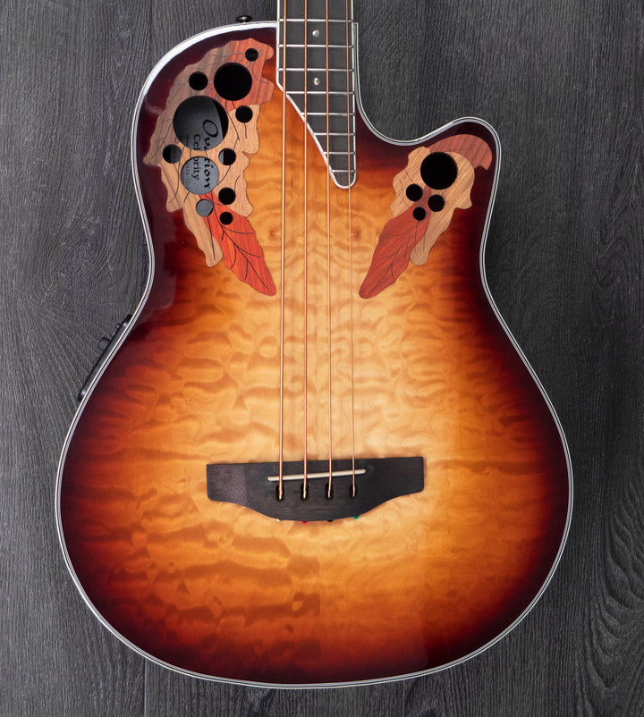 Basse électro Ovation Celebrity CEB44X-7C, médium profond, Cognac Burst