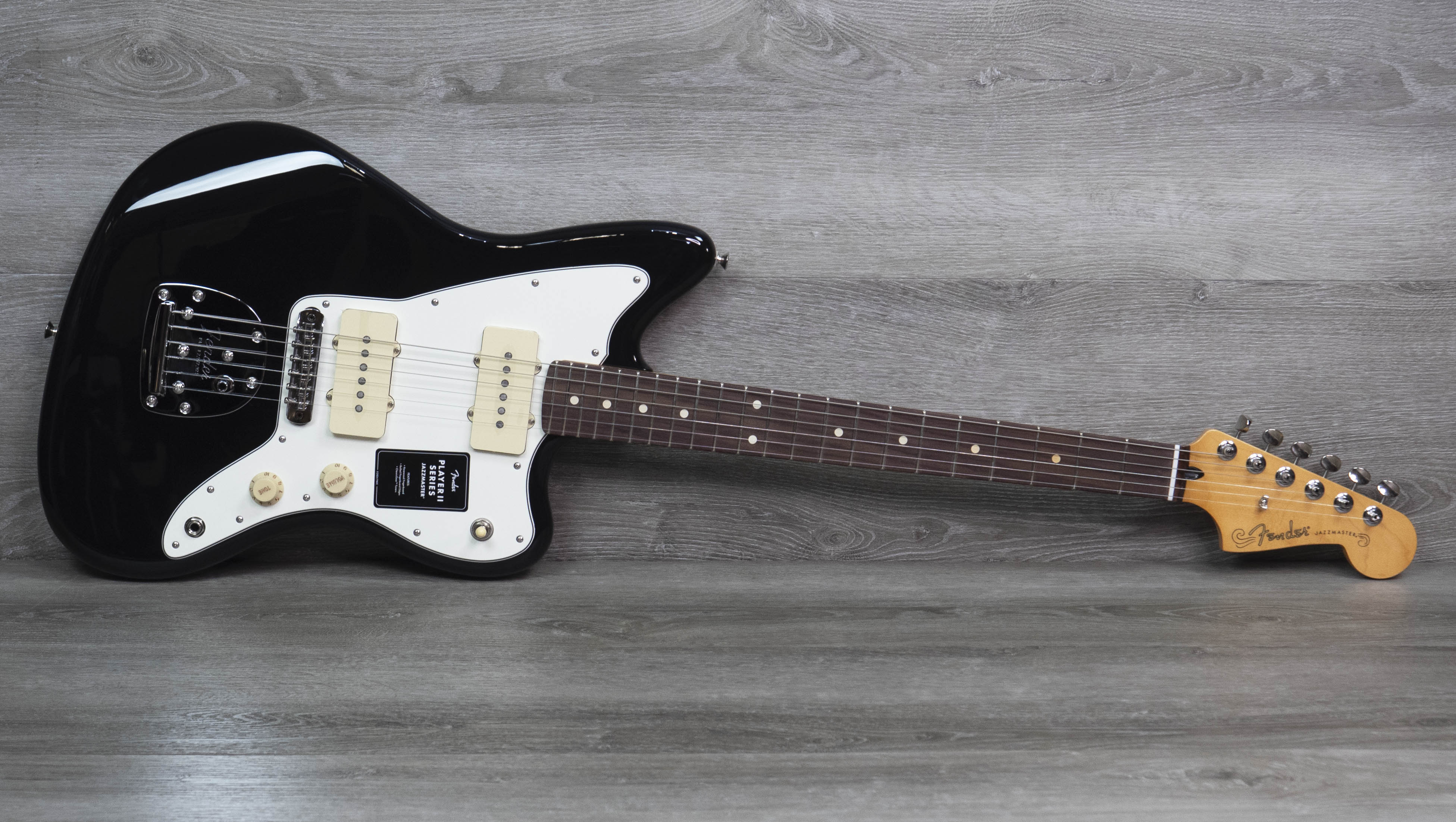 HardRlic Jazzmaster Type/Hot Blade PU×2 Fender Player II Jazzmaster, touche en palissandre, noir – A Strings