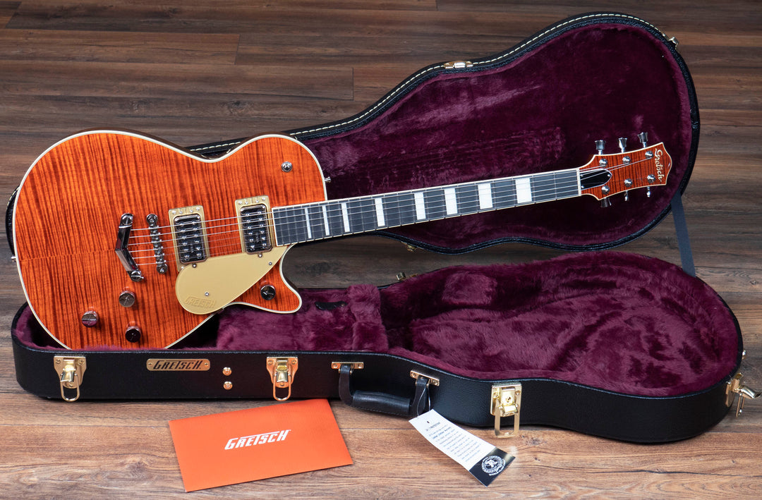 Gretsch G6228FM Players Edition Jet BT with V-Stoptail and Flame Maple, Ebony Fingerboard, Bourbon Stain