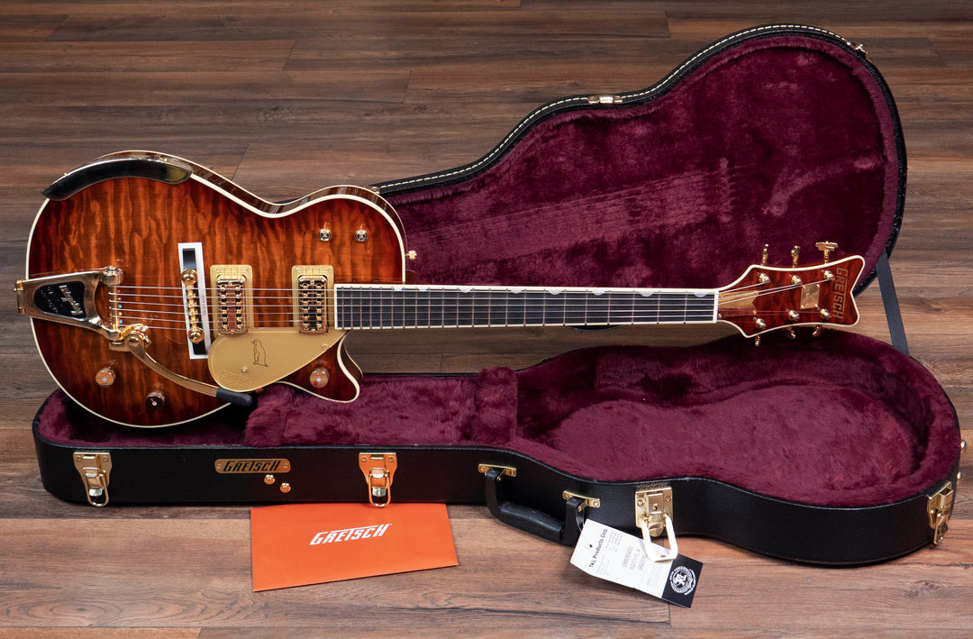 Gretsch G6134TGQM-59 Édition limitée Quilt Classic Penguin avec Bigsby, touche en ébène, Forge Glow