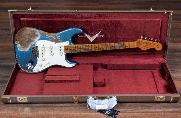 Fender Custom Shop Edición limitada Red Hot Stratocaster Super Heavy Relic, diapasón de arce, tono Lake Placid Blue envejecido superdesvanecido