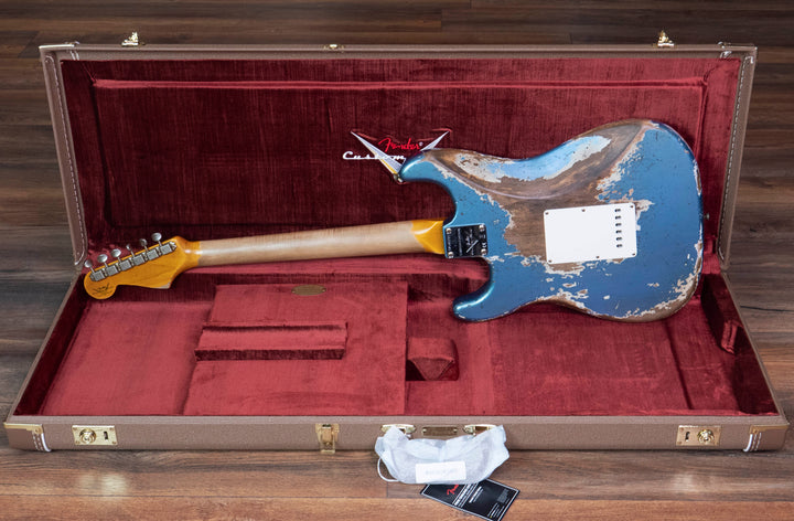 Fender Custom Shop Edición limitada Red Hot Stratocaster Super Heavy Relic, diapasón de arce, tono Lake Placid Blue envejecido superdesvanecido