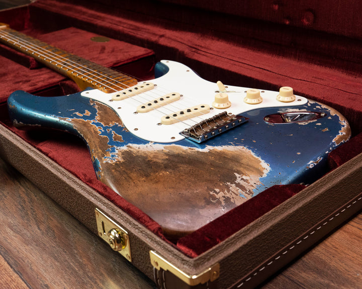 Fender Custom Shop Edición limitada Red Hot Stratocaster Super Heavy Relic, diapasón de arce, tono Lake Placid Blue envejecido superdesvanecido