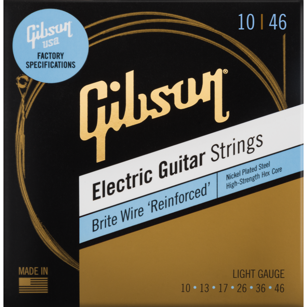 Gibson Brite Wire 'Reinforced' Electric Guitar Strings, Light Gauge .010 -.046