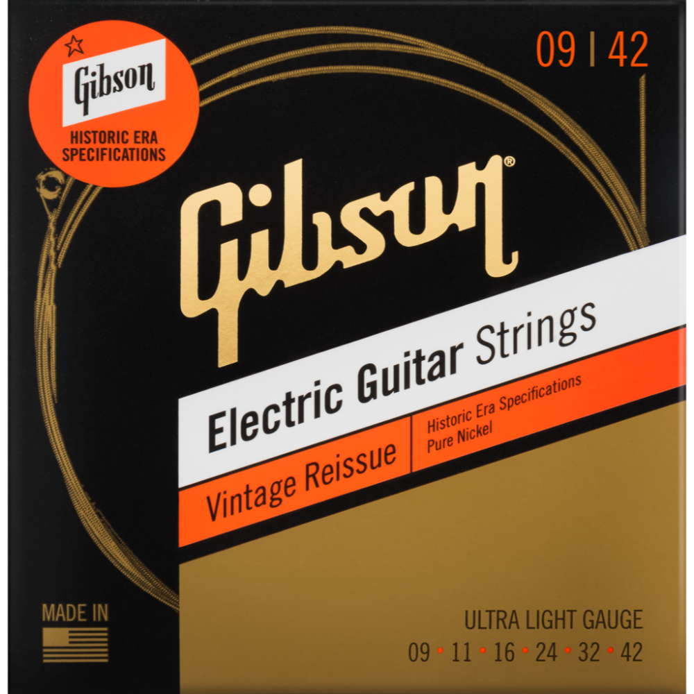 Gibson Vintage Reissue Electric Guitar Strings, Ultra Light Gauge .009 -.042