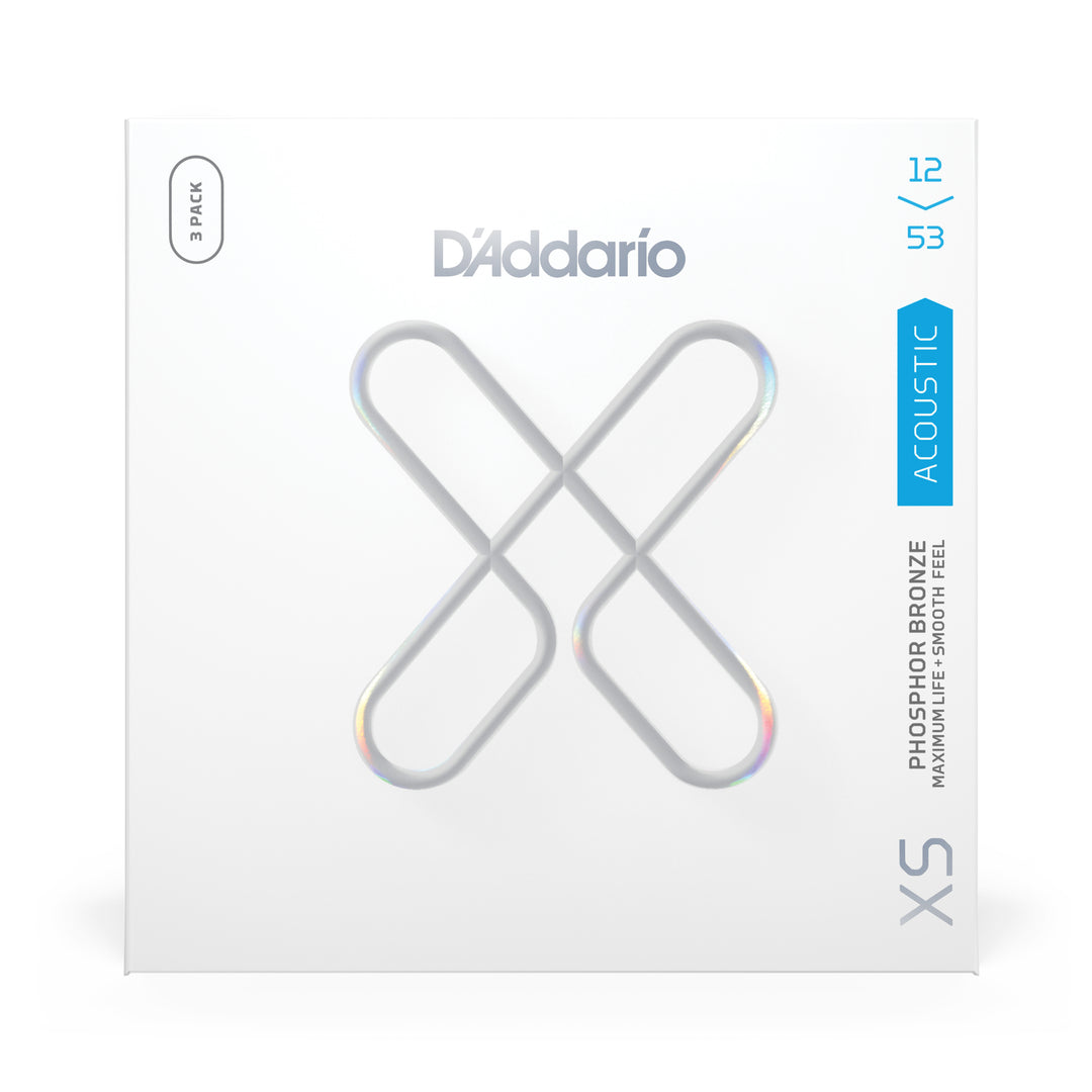 D'Addario XS Coated Acoustic String Multipack Set, Phosphor Bronze, .012-.053 3 Sets