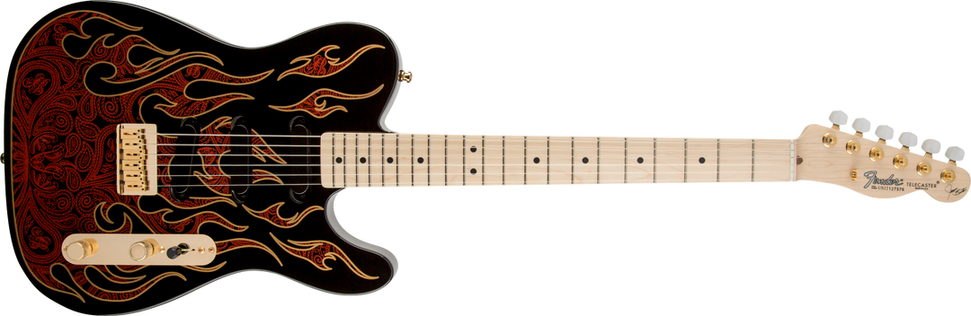 Fender James Burton Telecaster, diapasón de arce, llamas de cachemira roja