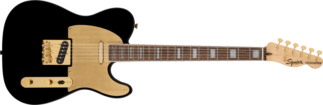 Squier 40th Anniversary Telecaster, edición Gold, diapasón de laurel, golpeador anodizado dorado, color negro