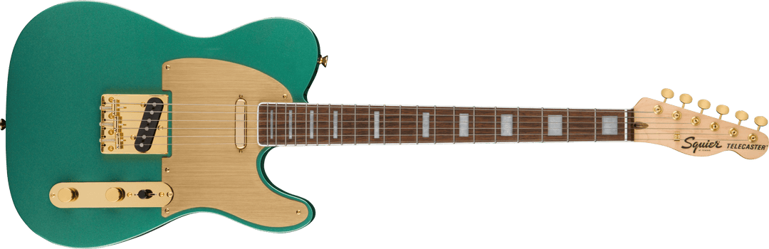 Squier Telecaster 40th Anniversary, edición Gold, diapasón de laurel, golpeador anodizado dorado, tono Sherwood Green Metallic