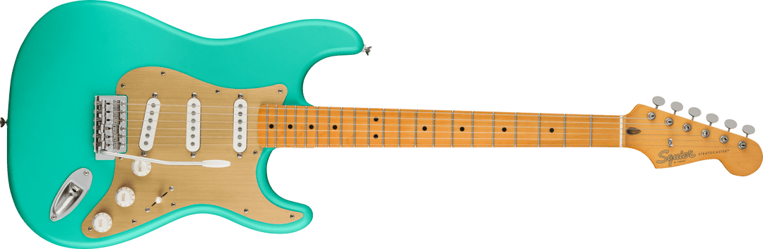Squier 40th Anniversary Stratocaster, Vintage Edition, Maple Fingerboard, Gold Anodized Pickguard, Satin Seafoam Green