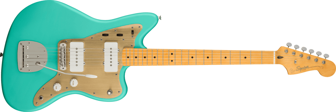 Squier 40th Anniversary Jazzmaster, edición vintage, diapasón de arce, golpeador anodizado dorado, verde espuma de mar satinado