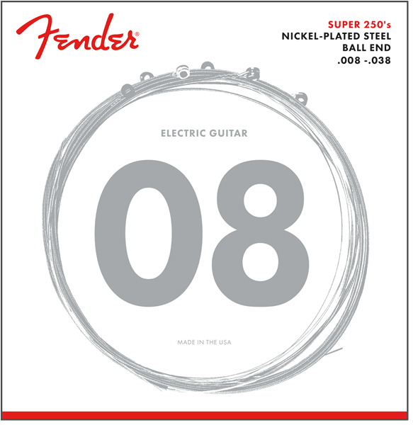 Fender 250XS Super 250 Guitar Strings, Nickel Plated Steel, Ball End, .008-.038 - A Strings