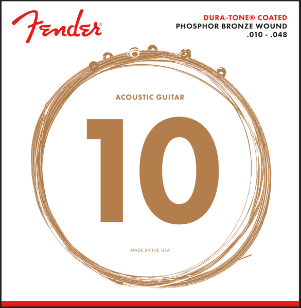 Fender 860XL Acoustic String Set, Phosphor Bronze, Dura Tone Coated, .010-.048 - A Strings