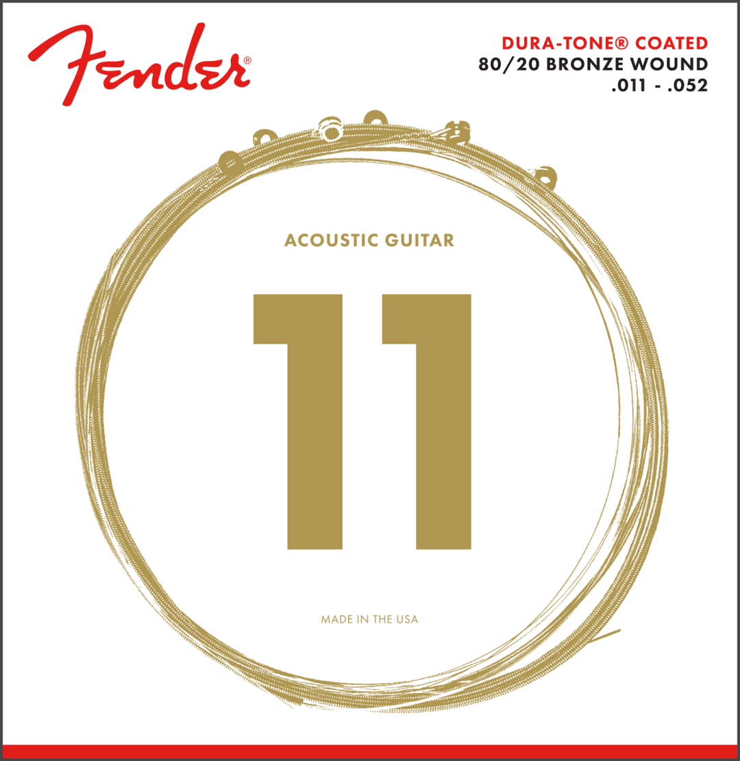 Fender 880CL Acoustic String Set, 80/20 Bronze, Dura-Tone Coated, .011-.052 - A Strings