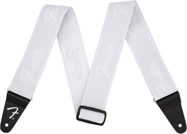 Fender WeighLess 2" Running Logo Strap, White/White