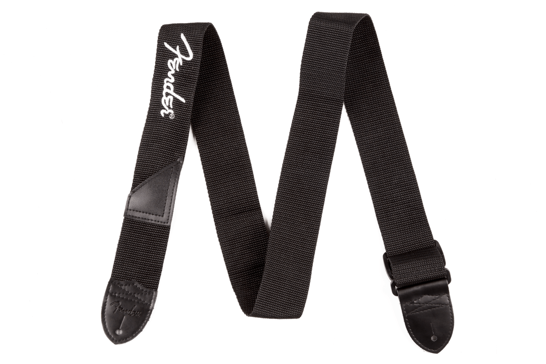 Fender 2" Black Poly Strap w/ White Fender Logo - A Strings