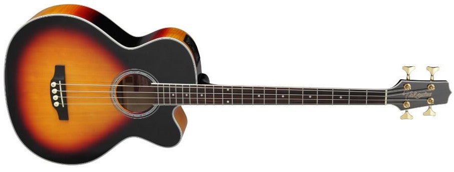 Bajo acústico Takamine GB72CE-BSB, tapa de abeto macizo, fondo de arce flameado con pastilla TK-40D, acabado Sunburst