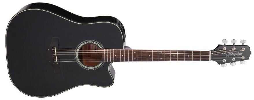 Takamine GD15CE-BLK Dreadnought Cutaway, tapa de abeto negro, fondo de caoba con pastilla TP-4T