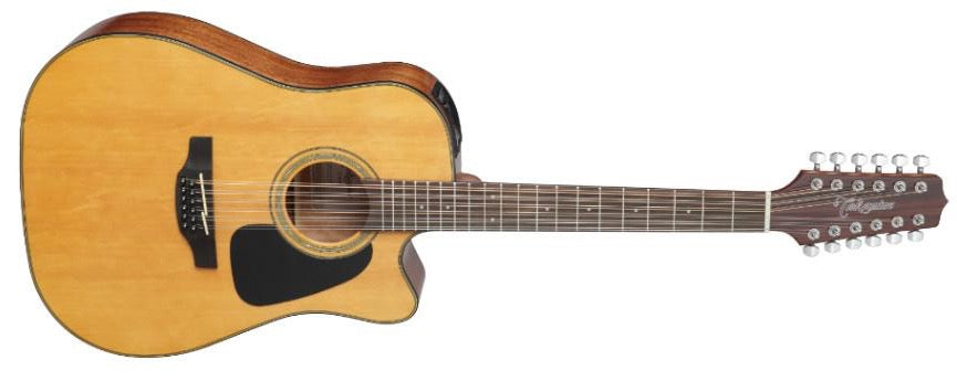Takamine GD30CE-12-NAT Guitarra eléctrica de 12 cuerdas, con corte Dreadnought, tapa de abeto macizo brillante, fondo de caoba y pastilla TP-4TD