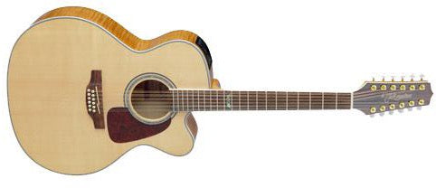 Takamine GJ72CE-12-NAT Guitarra de 12 cuerdas, corte Jumbo, tapa de abeto macizo, fondo de arce figurado con pastilla TK-40D
